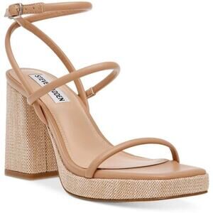 Steve Madden Pennie Tan Brown Faux Leather Strappy Block Heels Sandals size 9.5